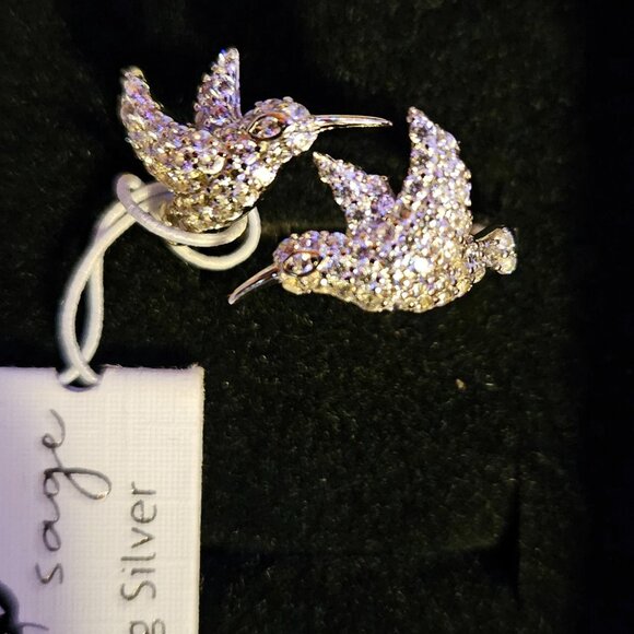 Bleu Sage Hummingbird Pair Sterling Silver Ring Size 7 - Picture 4 of 4